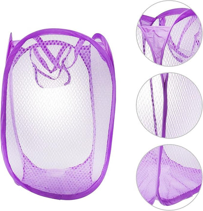 Foldable Pop-up Mesh Laundry Hamper with Handles Purple Breathable Clothes Basket for College Dorm Small Apartment Camping Storage Organizer