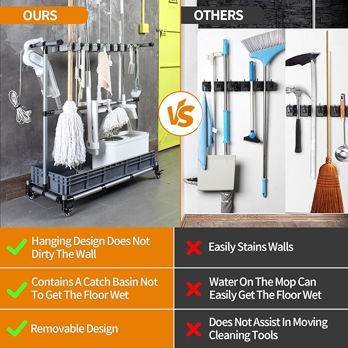 Generic Multifunctional Cleaning Cart and Tool Organizer - Broom and Mop Holder