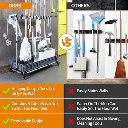 Generic Multifunctional Cleaning Cart and Tool Organizer - Broom and Mop Holder