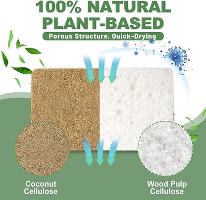 Aheroi Natural Dish Sponge, 32 Count FSC Certified Plant-Based Biodegradable Compostable Kitchen Sponges for Dishes Bulk, Organic Eco Friendly Cleaning Sponge for Bathroom, Household, Non Scratch
