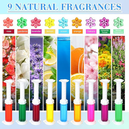 30 Pcs Toilet Gels 420 Count 9 Kinds Flower Stamp Bowl Gel Scent Toilet Stain Removal Cleaner Air Freshener Flower Stamps Pack for Bathtubs Bathroom