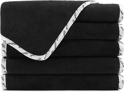 Arkwright Makeup Remover Cloths 6 Pack - Microfiber Coral Fleece Face Towels, Ultra Soft Reusable Washcloths, Gentle Facial Cleansing for Waterproof Makeup, 13 x 13, Black/White