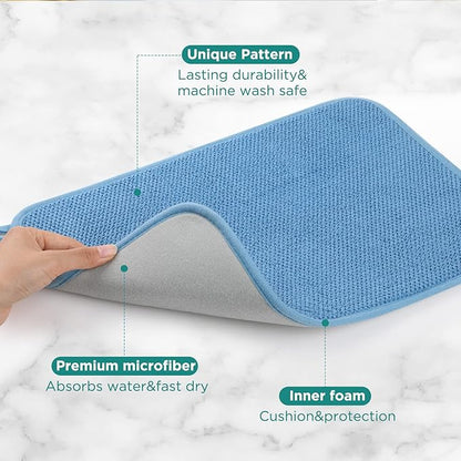 GeeRic Microfiber Dish Drying Mat, Super Absorbent Kitchen Dish Drying Pad for Mother's Day, Reversible Gift Mats for Countertop, 12 * 16 inch Blue