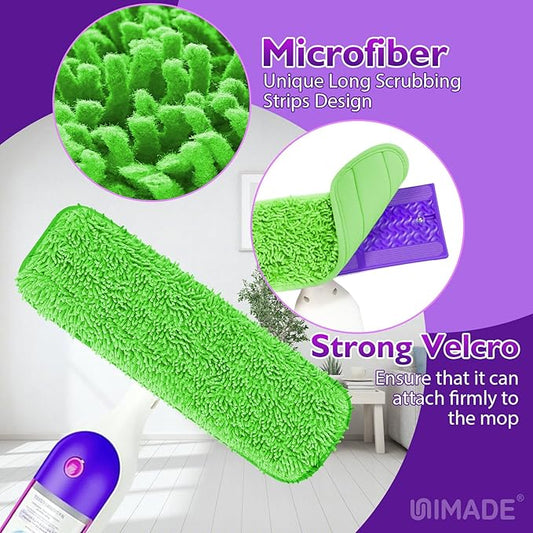UNIMADE Reusable Mop Pads for Swiffer PowerMop, 8 Pack Microfiber Mop Pad Refill with Scrubber Strips for 13''-15'' SprayMop, Washable Mop Pads Use for Most Floor Types, Designed for Pets - Green