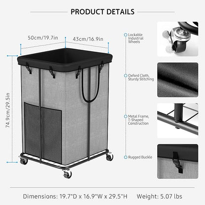 150L Large Laundry Hampers, Oxford Fabric Laundry Hampers Clothes Hampers, Metal Frame and Removable Bag Design with Wheels, Suitable for Bedroom, Bathroom, Dorm Room, Laundry Room (Cationic Gray)