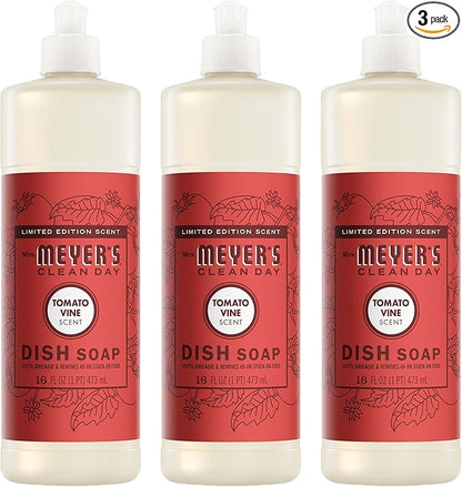 Mrs. MEYER'S CLEAN DAY Liquid Dish Soap, Tomato Vine Scent, 16 Fl Oz Bottle - 3 Pack