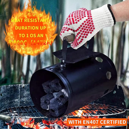 BBQ Gloves, Oven Gloves Extreme Heat & Cut Resistant Oven Mitts with Fingers for BBQ, Cooking, Grilling, Baking Grilling Gloves Silicone Non-Slip Oven Mitts, Kitchen Gloves (red)