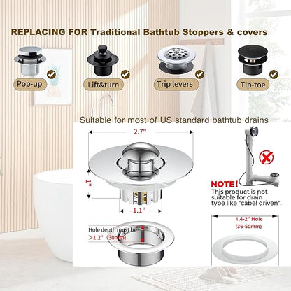 Kitchen Sink Drain Strainer 3 in 1, 304 Stainless Steel Pop Up Sink Stopper, Anti-Clogging Drain Stopper, Strainers for Kitchen, Drain Cover & Kitchen Accessories for US Standard Sink (Shiny Chrome)