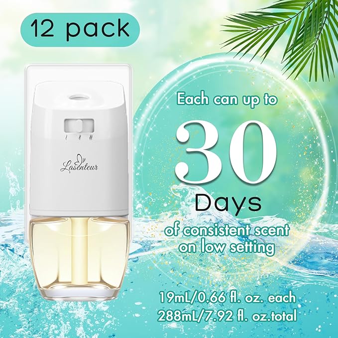 Plug In Refills Air Freshener 12 Pack – Ocean Breeze, Fresh Linen, Bohemia Forest, Winds in Summer, Scented Refill for Home, Bathrooms Use, Compatible with Air Wick & Glade, Not for Glade Plus