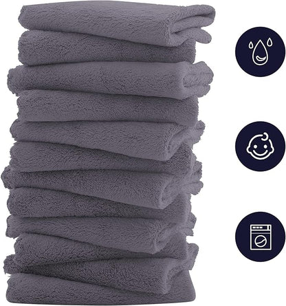 16 Pack Baby Washcloths - Luxury Coral Fleece - Extra Absorbent and Soft Wash Clothes for Newborns, Infants and Toddlers - Suitable for Sensitive Skin and New Born - Baby Shower - Grey, 10x10 Inch