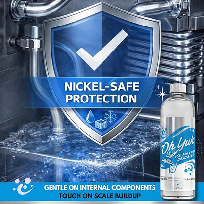 Oh Yuk Ice Machine Cleaner Descaler – Scale & Buildup Remover, Nickel-Safe Ice Maker Cleaning Solution, Compatible with GE nugget, Igloo & All Standalone Ice Makers. For A Fresh Ice Machine
