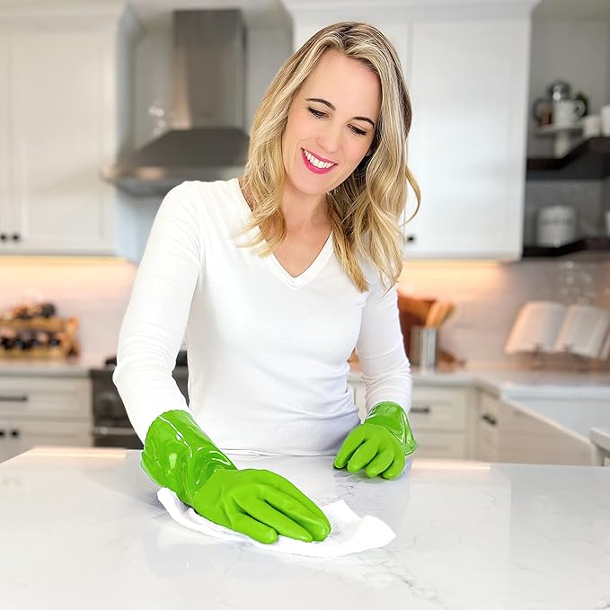 Kitchen-Star Ultimate Rubber Household PVC Gloves with Comfortable Cotton Lining, Anti-Slip surface, Kitchen Dishwashing, Extra Thickness, Kitchen Cleaning, Working, Painting, PetCare (X-Large, Green)