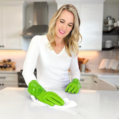 Kitchen-Star Ultimate Rubber Household PVC Gloves with Comfortable Cotton Lining, Anti-Slip surface, Kitchen Dishwashing, Extra Thickness, Kitchen Cleaning, Working, Painting, PetCare (X-Large, Green)