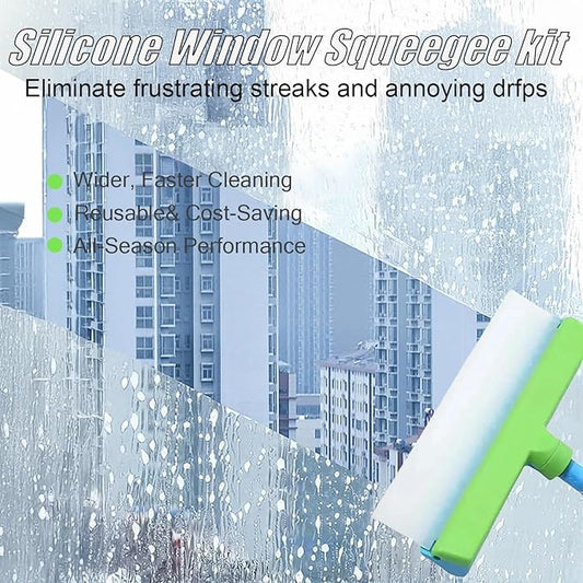 AquaSwipe Window Squeegee, Aqua Swipe Window Cleaner, Recyclable Silicone Window Squeegee Kit with Microfiber Scrubber, Glass Cleaning Tools for Shower Glass Mirror, Car(Green)