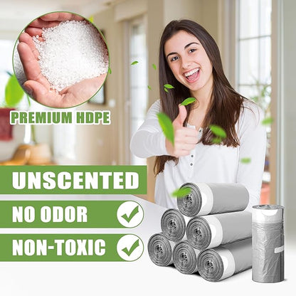 231 Count-Small Trash Bags, 4 Gallon Trash Bag Drawstring, Gray White Bathroom Garbage Bags，Tear-Free Garbage Bags ，Plastic Wastebasket Liners for Toilet Home Office and Bedroom