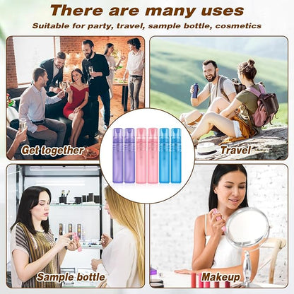 Mozeat Lens 6 PCS 5ml Mini Spray Bottle Plastic Portable Travel Bottle Fine Mist Refillable Mini Perfume Sample Bottles Clear Plastic Spray Bottle Empty for Cleaning Travel Essential Oils, 3 Color