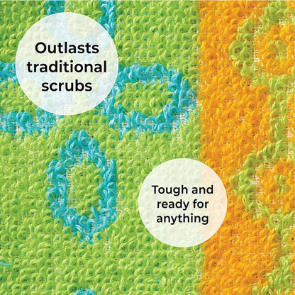 Skoy Scrub, 1-Piece Reusable, Non-Scratching Dish Scrubber for Kitchen and Household Cleaning, Planet-Friendly, Dishwasher Safe Soft Scrub, Assorted Colors and Designs