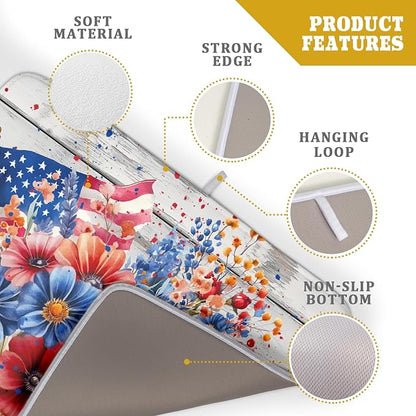 4th of July Dish Drying Mat 18x24 inch Patriotic Floral Fast Dry Microfiber Reversible Dish Drainer Rack Pad Kitchen Counter Accessories