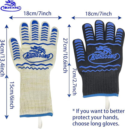 BBQ Grill Gloves Heat Resistant, 1472℉ Heat Resistance Fireproof Glove for Grilling Smoking Barbecue Oven Mitts Extreme Hot Proof Mittens for Kitchen Cooking Baking