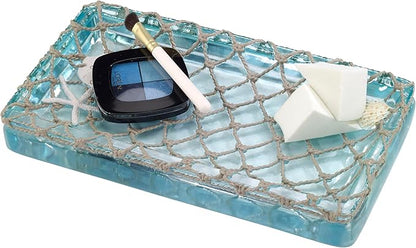 Avanti Linens - Vanity Tray, 100% Hand-Painted Resin Bathroom Accessories, Coastal Home Decor (Seaglass)