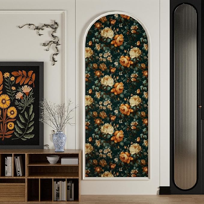 Fvlow Dark Green Floral Peel and Stick Wallpaper 17.4" x 197" Boho Contact Paper Waterproof Renter Friendly Removable Covering for Bedroom Kitchen Cabinets Countertop Desk Home Decor