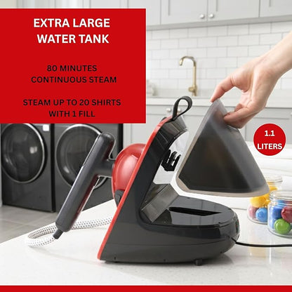SALAV DuoPress Smart Deluxe Steam Station, Garment Steamer & Iron, 6ft Extra-Long Hose, Auto-Off Safety, Digital Display, 7 Steam Levels, 1.1L Water Tank, Dry Iron Mode & Steam Burst
