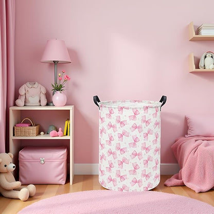 Baby Laundry Hamper kids laundry Basket Waterproof Storage Bin for Bedroom Toy Clothes Organizer Basket Woodland Animals Room Décor(Pink Bowknot)