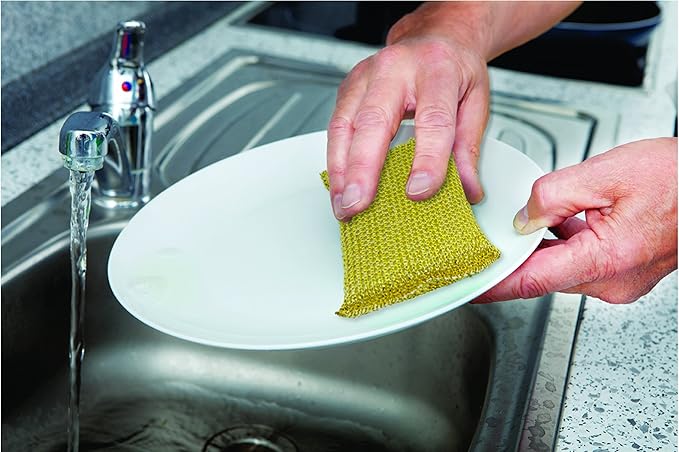Kitchen Sponge Scrubber, Heavy Duty, Hand Friendly Scouring Sponge for Sink, Pot, Dish Washing Scrubber Non-Scratch, Kosher Sponge, by Superio (Silver-Gold)