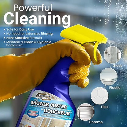 SURF PRO Shower Glass Door Cleaner – Shower Buster Spray for Soap Scum & Hard Water Stains – No Scrub Bathroom Cleaner for Glass, Tile, Chrome, Ceramic, RV and Septic Safe (500ml / 16.9oz)
