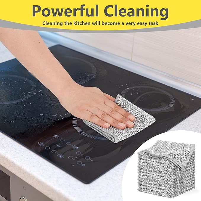 Double-Layer Wire Dishwashing Rag, Non Scratch Wire Dishcloth, Multipurpose Wire Cleaning Cloths for Dry and Wet Cleaning, Metal Dishcloth for Cookware/Sinks/Stove Tops (7.87 x 7.87inch - 10Pcs)