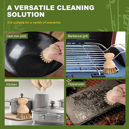 Cast Iron Brush with Brass Bristles & Natural Bamboo Handle - Heavy Duty Cast Iron Cleaner Scrubber for Woks, Griddles, BBQ Grills, Grill Pans - Effortless Cleaning & Maintenance