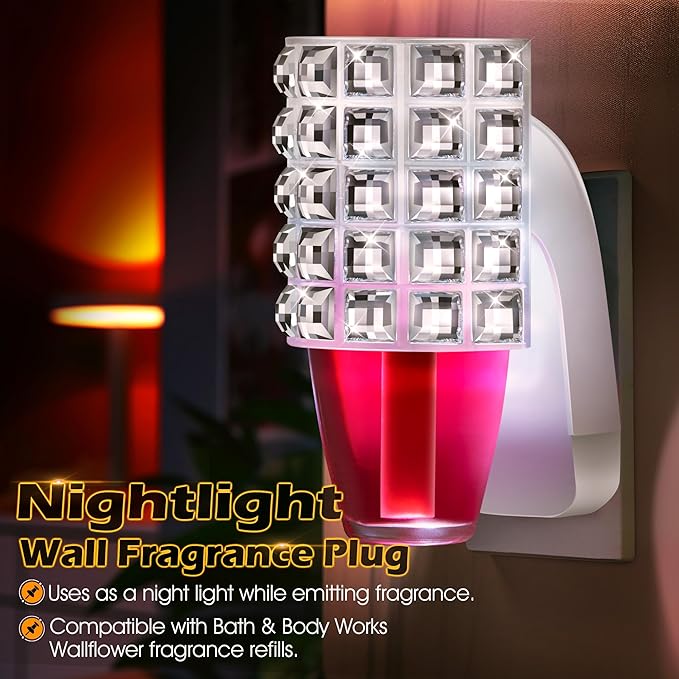 Hohean Wall Fragrance Plug in with Night Light, Compatible with Bath & Body Works WallFlower Fragrance, Wall Plug Fragrances Oil Diffuse with Nightlight for Home, Office(1 Pack,Square)