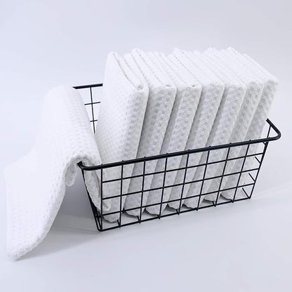 POLYTE Ultra Premium Microfiber Kitchen Dish Hand Towel Waffle Weave, 8 Pack (16x28 in, White)