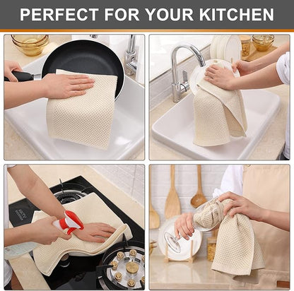 Kitinjoy 100% Cotton Waffle Weave Kitchen Hand Towels (13 X 28 Inches, Beige), 6-Pack Super Soft and Absorbent Dish Towel for Drying Dishes
