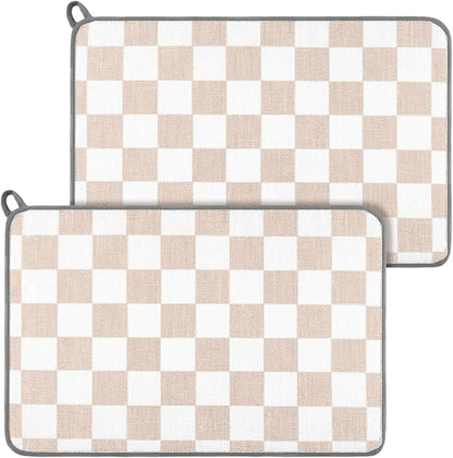 Zonon Checkered Dish Drying Mat for Kitchen Counter 12" x 19" Microfiber Absorbent Dish Drainer Rack Pads Fast Dry Mat Vintage Kitchen Decorations