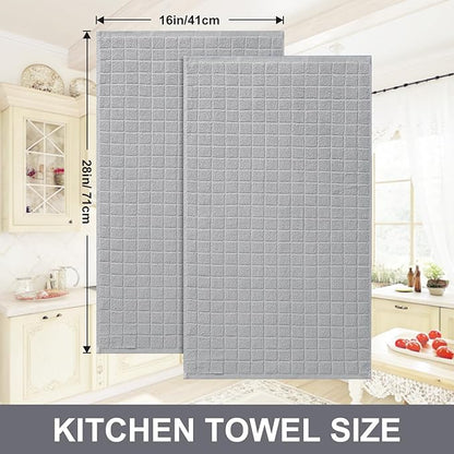Homaxy Premium Cotton Kitchen Towels 16"x 28", Large Natural Ring Spun 390 GSM Dish Towels, Super Absorbent Terry Kitchen Hand Towels, Soft Tea Towels with Hanging Loop, Pure Light Grey Design, 6 Pack