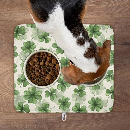 St Patrick's Day Green Clover Dish Drying Mat for Kitchen Counter Spring Holiday Watercolor Lucky Shamrock Drying Mat 16x18 Inch Absorbent Dish Drainer Mat Kitchen Accessories