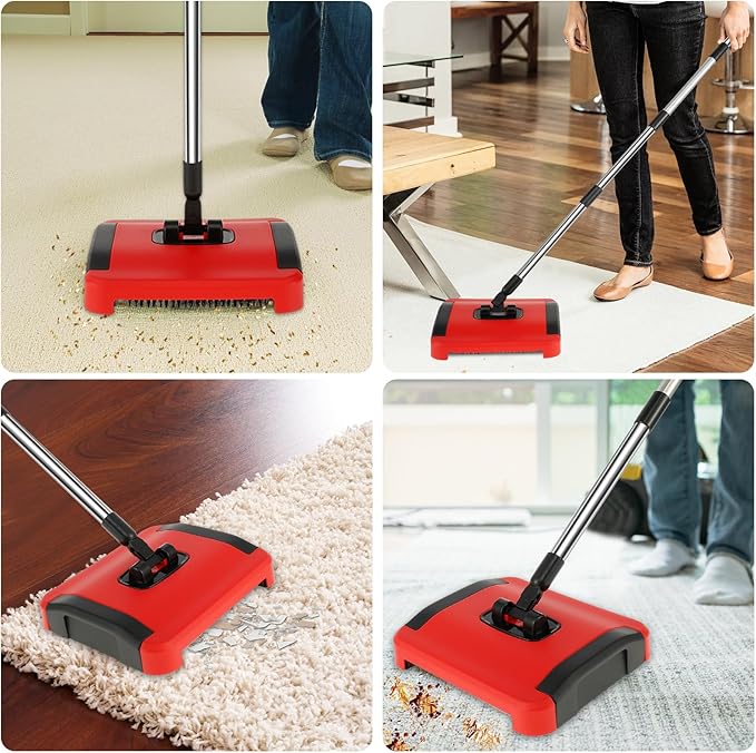 Push Carpet Sweeper, Carpet Floor Sweeper, Manual Carpet Sweeper Cleaner, Non Electric Carpet Broom Sweeper, Rug Roller Brush Push, Rug Cleaner Brush for Cleaning Pet Hair Loose Debris Lint
