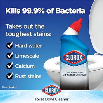 Clorox Toilet Bowl Cleaner Lime & Rust Destroyer, Automatic Toilet Bowl Cleaner, Healthcare Cleaning and Industrial Cleaning, 24 Ounces (Pack of 1)