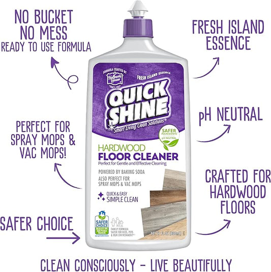 Quick Shine Hardwood Floor Cleaner & Wood Floor Polish w/Plant-Derived Carnauba 2-27oz Bottles, Removes Scratches, Safer Choice, A Clean That Can Be Seen