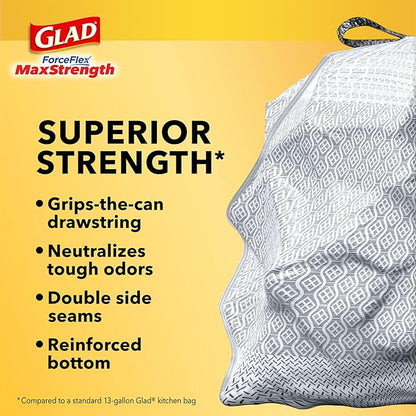 Glad ForceFlex MaxStrength Kitchen Trash Bags, 13 Gal, Fresh Clean Febreze, 34 Ct (Package May Vary) (Pack of 2)