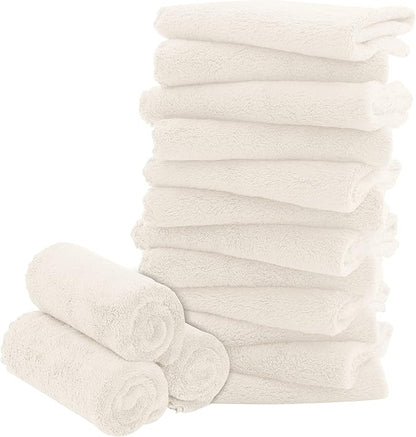 16 Pack Baby Washcloths - Luxury Coral Fleece - Extra Absorbent and Soft Wash Clothes for Newborns, Infants and Toddlers - Suitable for Sensitive Skin and New Born - Baby Shower - Cream, 10x10 Inch