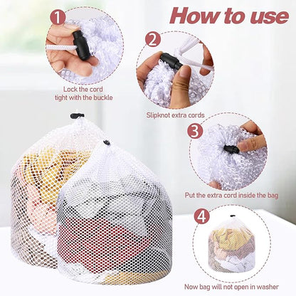 2pcs Mesh Laundry Bags for Socks, Machine Washable Drawstring Design Travel Mesh Laundry Wash Bags White Drawstring Garment Bags for Laundry Storage for Home Dorm Hotel Travel Use,12x16inch, 16x20inch