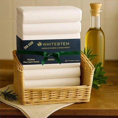 Flour Sack Towels 18” x 28” – Pack of 6 Cotton Kitchen Towels, Dish Towels and Tea Towels for Embroidery, Thick Absorbent for Baking & Bread Proofing - Natural