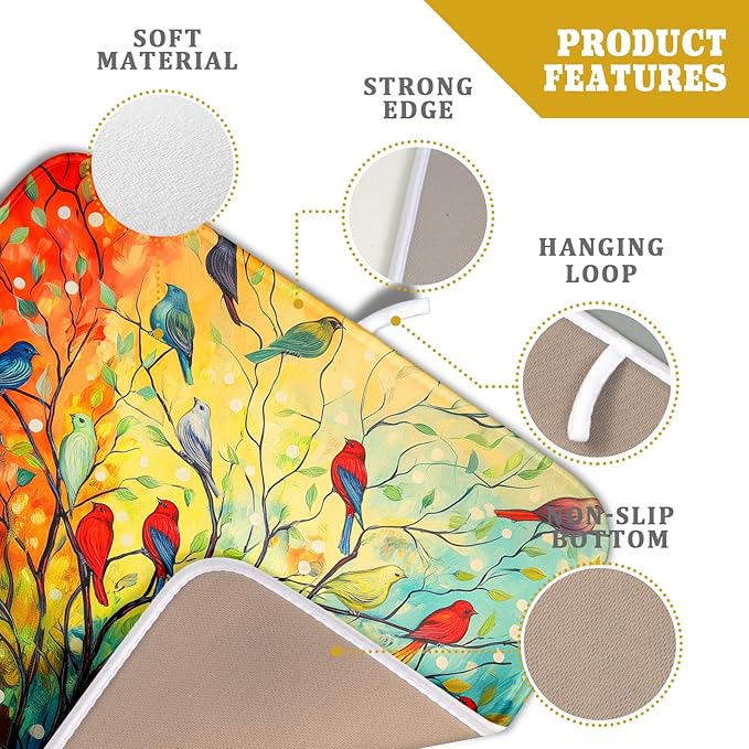 Colorful Spring Tree Bird Dish Drying Mats for Kitchen Counter 16”x18” Absorbent Reversible Microfiber Spring Floral Dish Drying Pad Seasonal Flowers Mat Dish Draining Mat for Countertop Table Decor