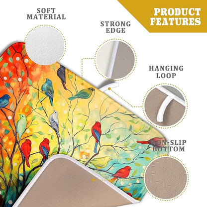 Colorful Spring Tree Bird Dish Drying Mats for Kitchen Counter 16”x18” Absorbent Reversible Microfiber Spring Floral Dish Drying Pad Seasonal Flowers Mat Dish Draining Mat for Countertop Table Decor