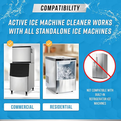ACTIVE Ice Machine Cleaner Maker Descaler - 32 fl oz (8 Uses) Nickel Safe Ice Maker Cleaner Solution - Compatible with Whirlpool 4396808, Scotsman,Manitowoc,Hoshizaki, GE Opal Cleaning Kit - USA Made