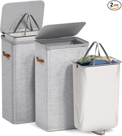 Sorbus Laundry Hamper with Lid - Collapsible Fabric Laundry Basket with Handles and Removable Laundry Bag – 26.5 Gallon (100 L) Dirty Clothes Hamper for Bedroom, bathroom and dorm - 2 Pack (Gray)