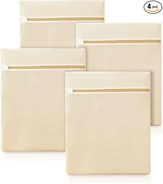 ABRRLO 4Pcs Large Cotton Mesh Laundry Bags for Delicates,Breathable Mesh Garment Bag for Washing Machine,Travel Wash Bags with Zipper for Bras,Underwear,Socks,Clothes,Laundry Dorm Room Essentials(L)