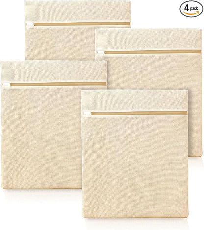 ABRRLO 4Pcs Large Cotton Mesh Laundry Bags for Delicates,Breathable Mesh Garment Bag for Washing Machine,Travel Wash Bags with Zipper for Bras,Underwear,Socks,Clothes,Laundry Dorm Room Essentials(L)